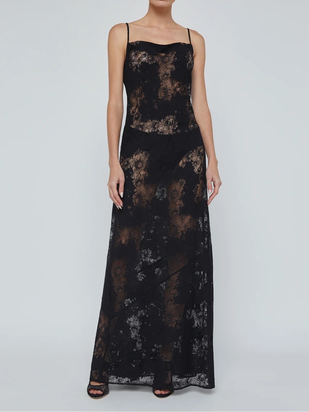 L'AGENCE Black Sheer Floral Slip Maxi Dress - Picture 3 of 3